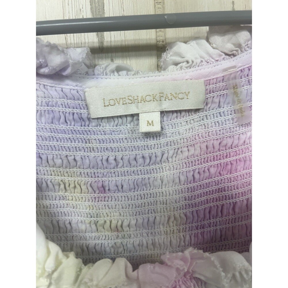 LoveShackFancy Celia Mini Dress Pastel Tie Dye Smocked Embroidered Ruffle Sz M - Picture 4 of 8